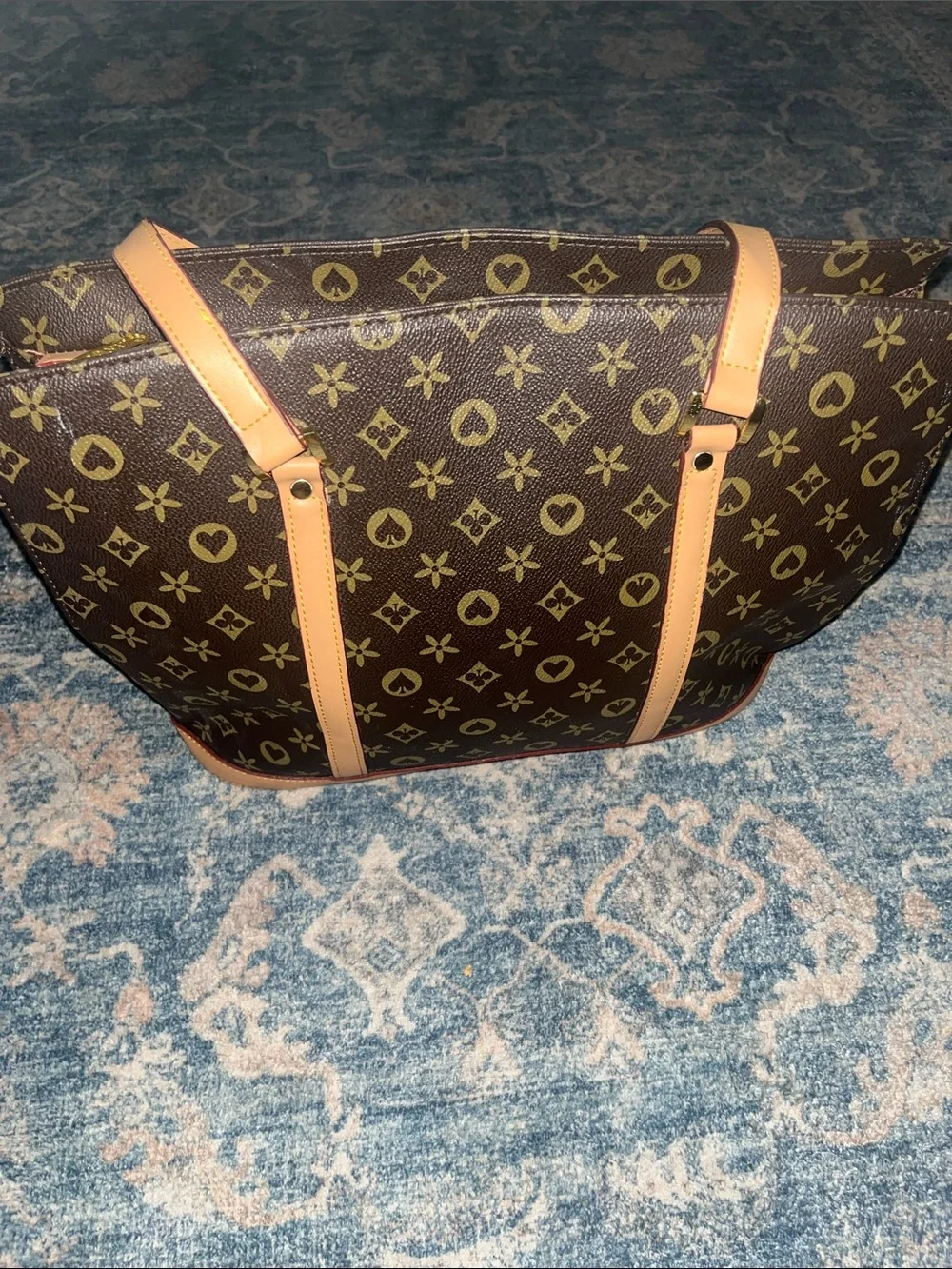 Brown Monogram Canvas Tote with Tan Straps